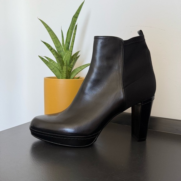 Stuart Weitzman black leather Otherhalf platform heel calf boots - size 9 NWT - Picture 2 of 7
